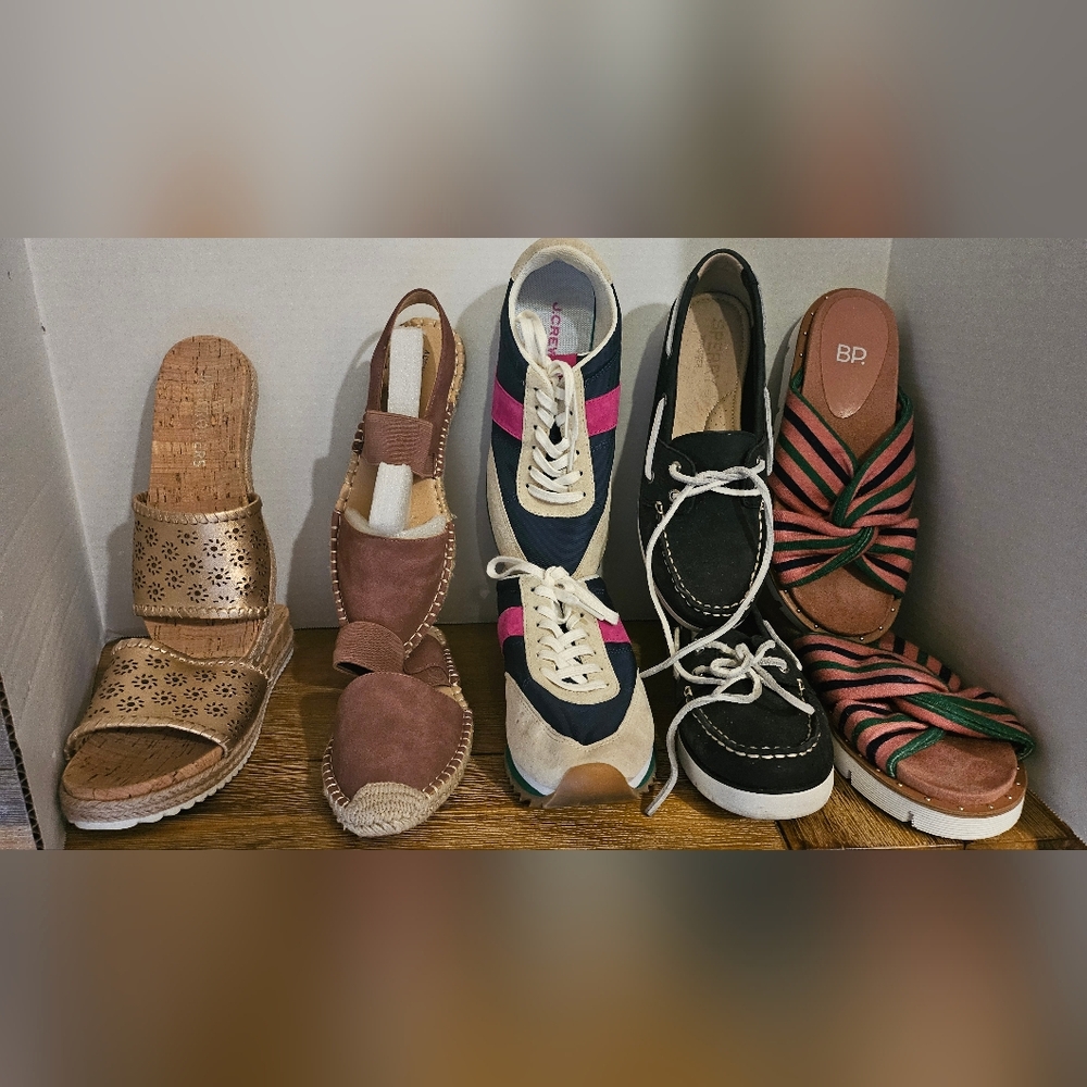A preppy group of 5 pairs of sz 6 womens shoes Gently used j.crew Sperry jack